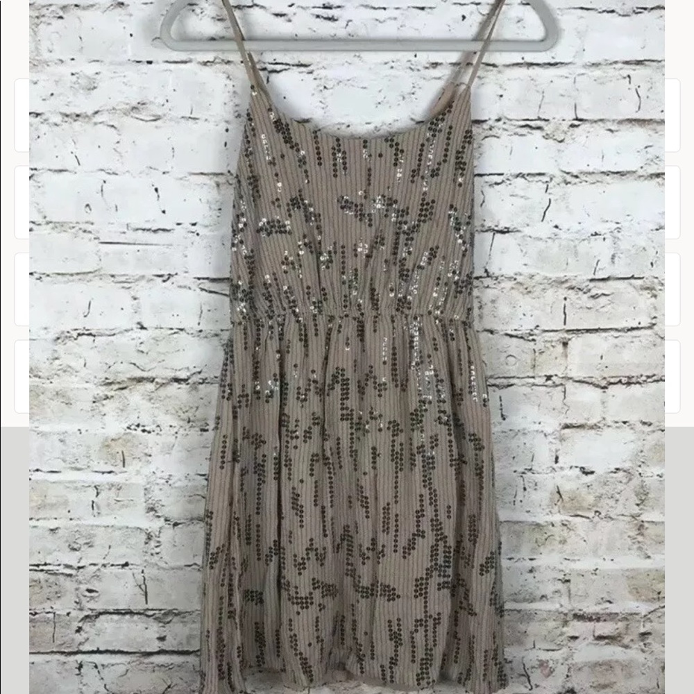 Staring At Stars Tan Sequin Spaghetti Strap Dress